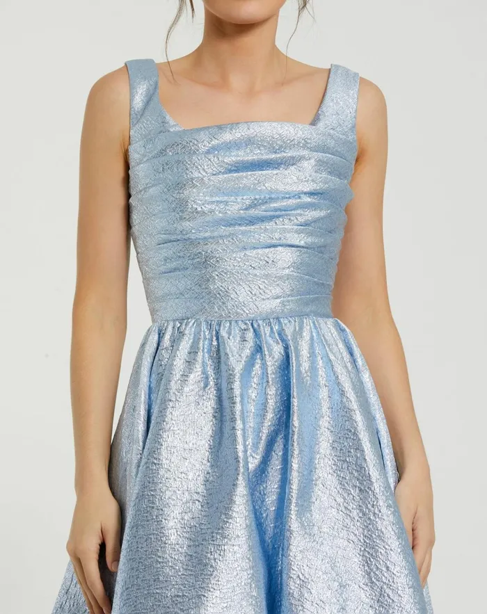 Women Best Sellers Mac Duggal Blue Square Neck Sleeveless A Line Dress Ice Blue