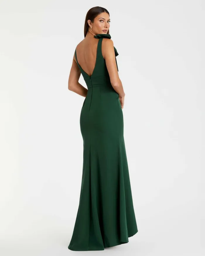 Women Best Sellers Mac Duggal Dark Green Sleeveless V Neck Bow Detail Mermaid Gown Emerald