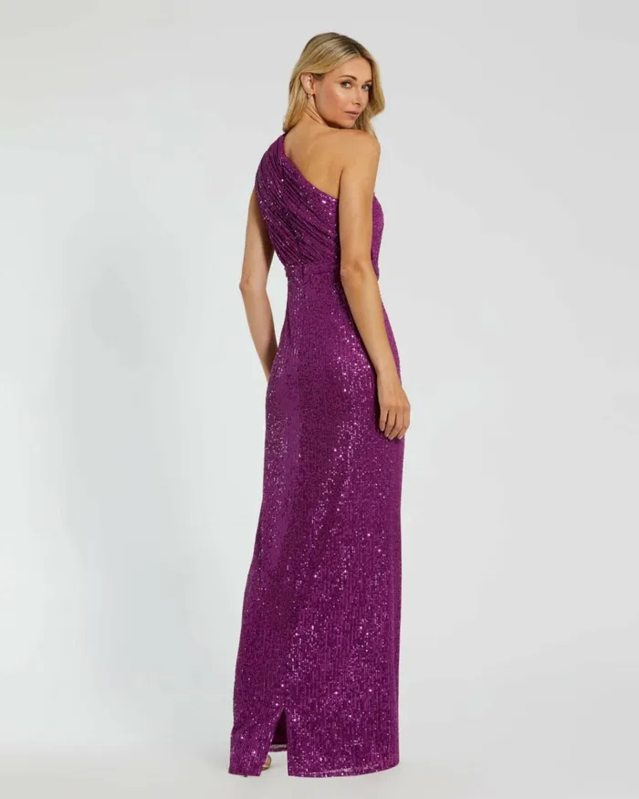 Women Best Sellers Mac Duggal Dark Purple Sequined Ruched One Shoulder Gown Purple