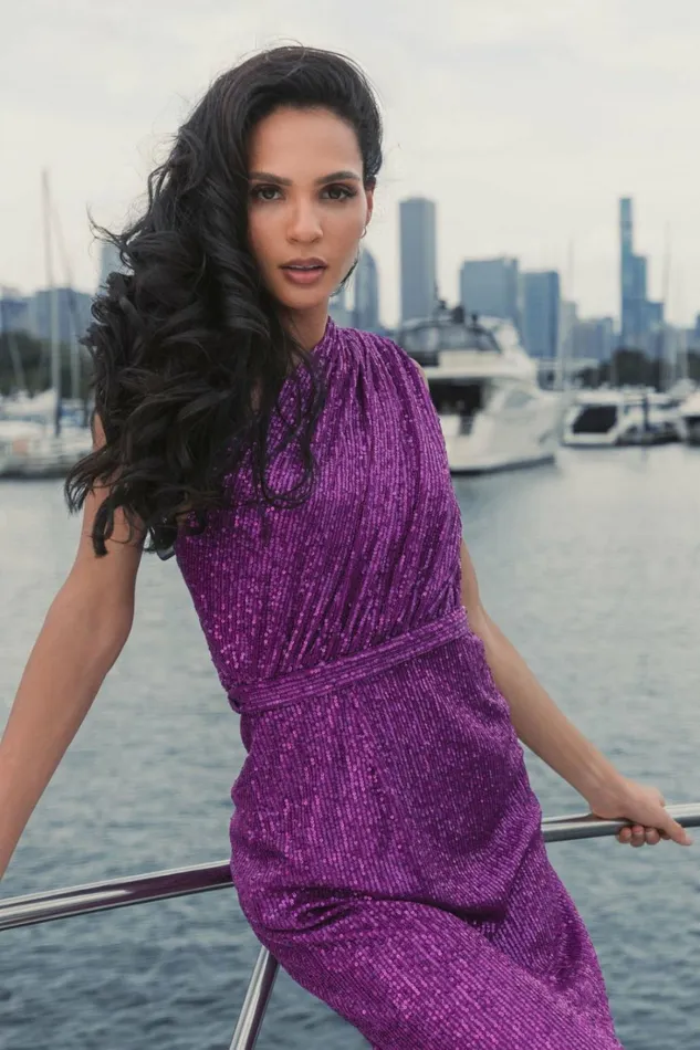 Women Best Sellers Mac Duggal Dark Purple Sequined Ruched One Shoulder Gown Purple