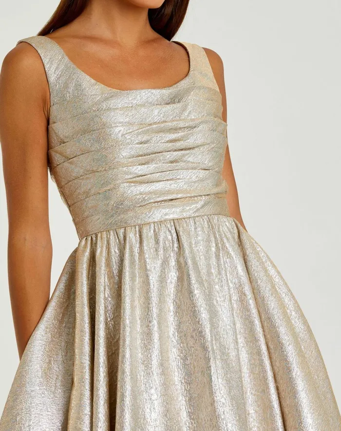 Women Best Sellers Mac Duggal Gold Square Neck Sleeveless A Line Dress Oyster