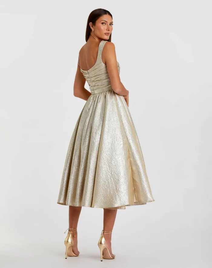 Women Best Sellers Mac Duggal Gold Square Neck Sleeveless A Line Dress Oyster
