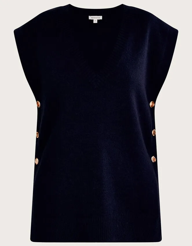 Women Billie Button Side Tabard Blue Monsoon Jumpers