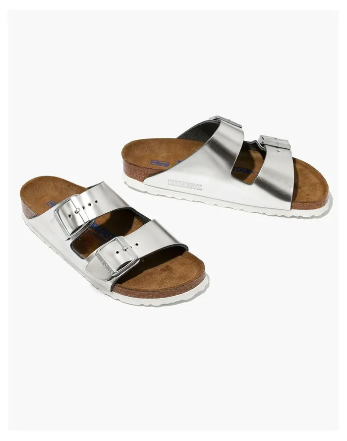 Women Birkenstock Arizona Sandals In Leather Silver Madewell Sandals
