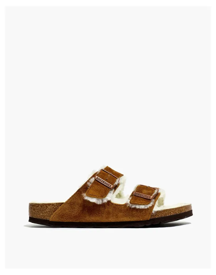 Women Birkenstock Suede Arizona Sandals In Shearling Mink Natural Madewell Flats Women Birkenstock Suede Arizona Sandals In Shearling Mink Natural Madewell Flats