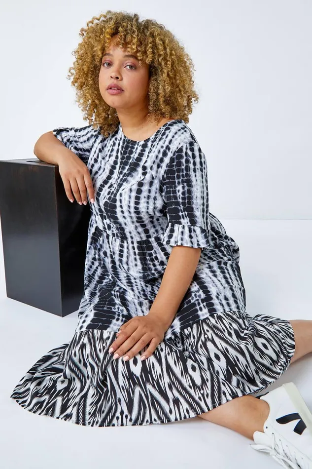 Women Black Curve Tie Dye Maxi Dress Roman Dresses