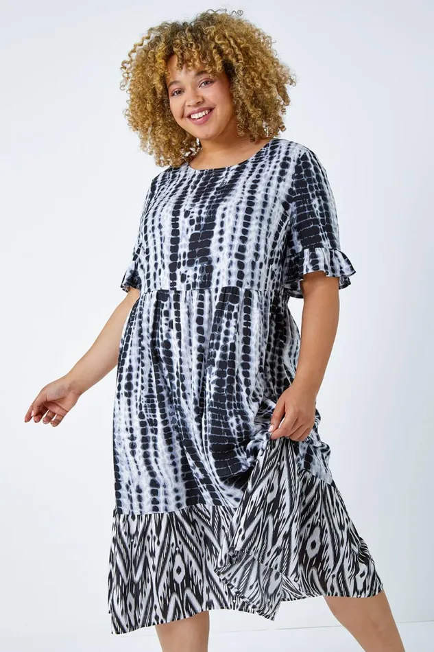 Women Black Curve Tie Dye Maxi Dress Roman Dresses