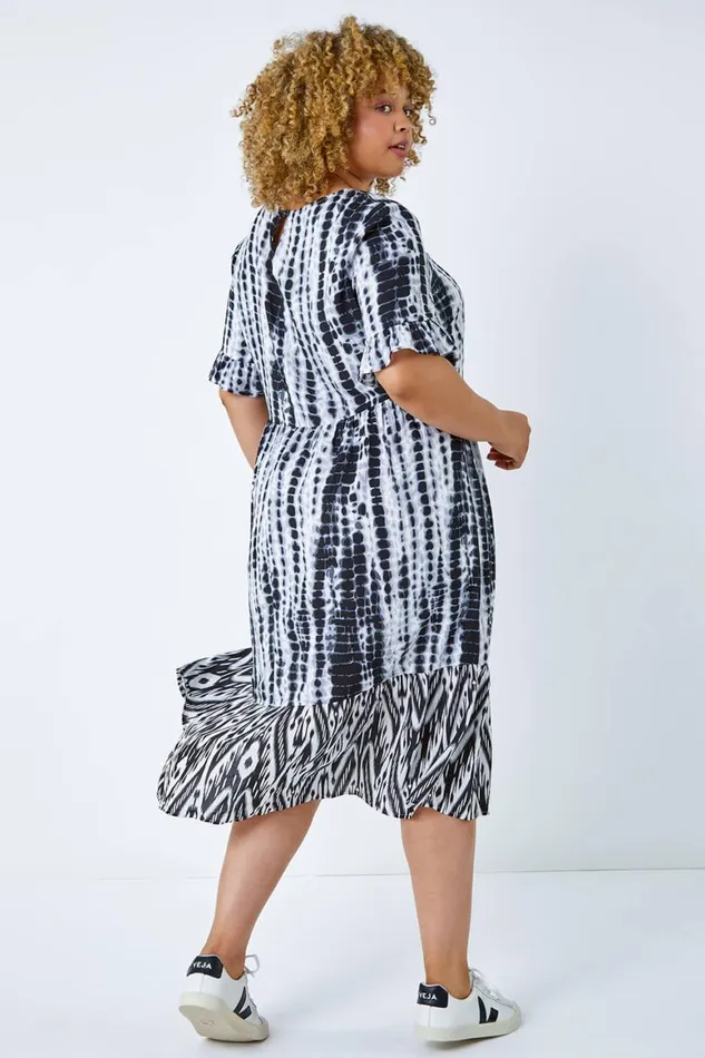 Women Black Curve Tie Dye Maxi Dress Roman Dresses