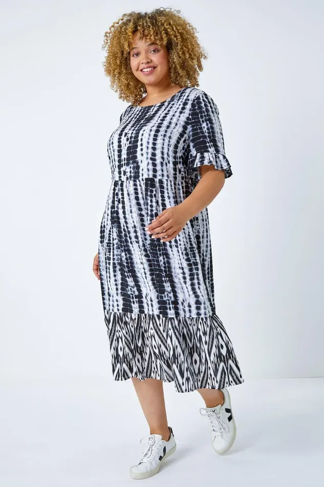 Women Black Curve Tie Dye Maxi Dress Roman Dresses
