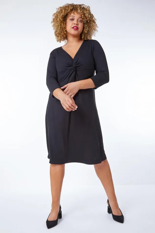 Women Black Curve Twist Front Detail Dress Roman Dresses