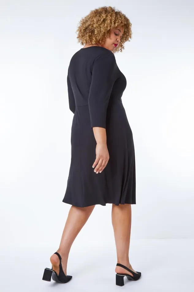 Women Black Curve Twist Front Detail Dress Roman Dresses