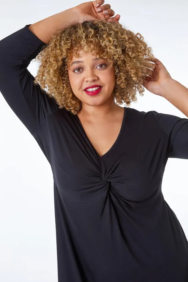 Women Black Curve Twist Front Detail Dress Roman Dresses