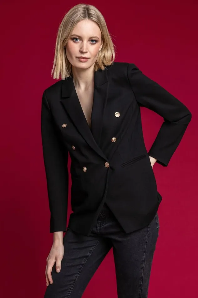 Women Black Double Breasted Smart Blazer Roman Occasionwear