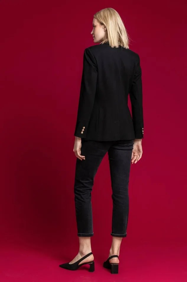 Women Black Double Breasted Smart Blazer Roman Occasionwear