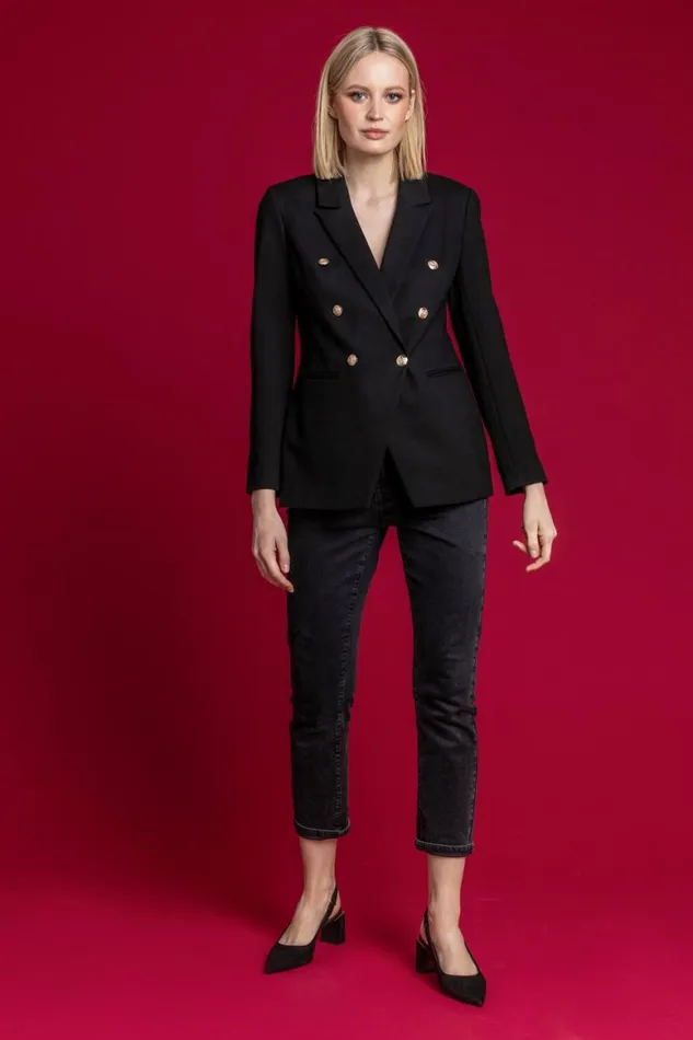 Women Black Double Breasted Smart Blazer Roman Occasionwear