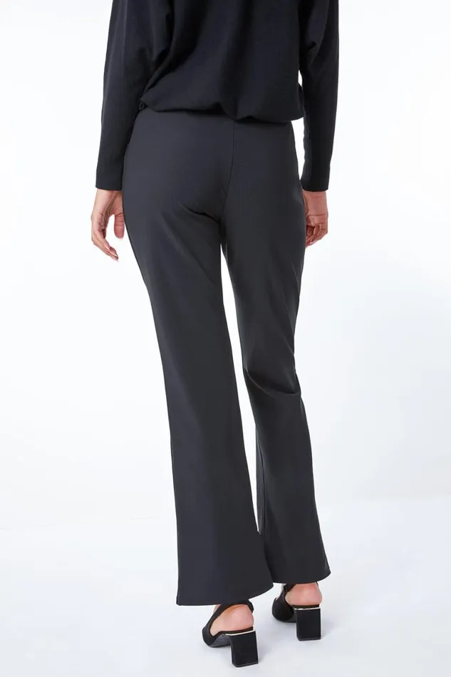 Women Black Flared Stretch Trousers Roman Occasionwear