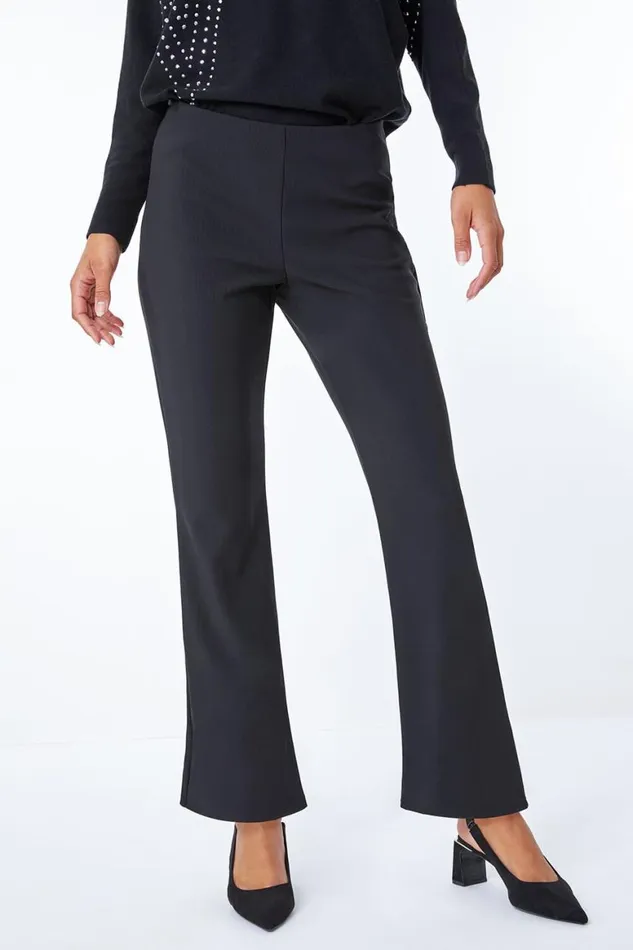 Women Black Flared Stretch Trousers Roman Occasionwear