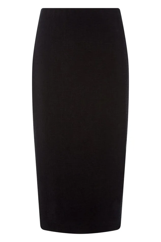 Women Black Jersey Textured Elastic Waist Pencil Skirt Roman Skirts