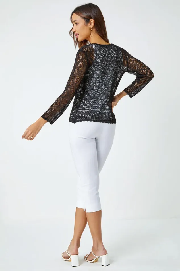 Women Black Knitted Crochet Shimmer Shrug Roman Occasionwear