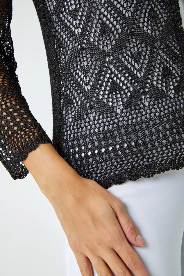Women Black Knitted Crochet Shimmer Shrug Roman Occasionwear