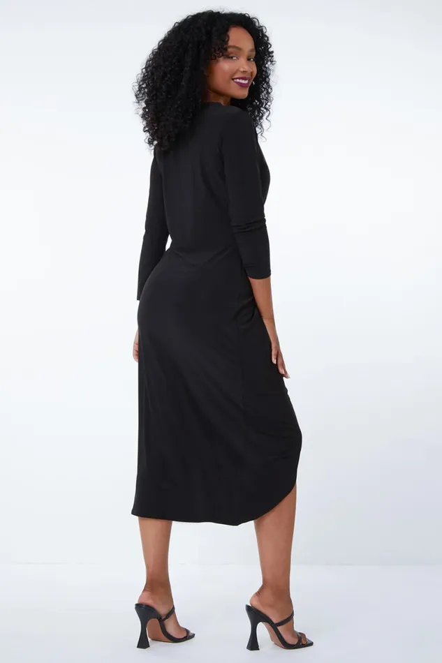 Women Black Petite Midi Wrap Dress Roman Dresses
