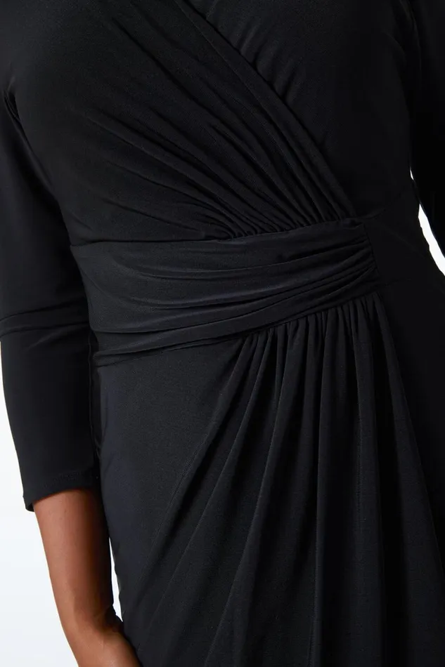 Women Black Petite Midi Wrap Dress Roman Dresses