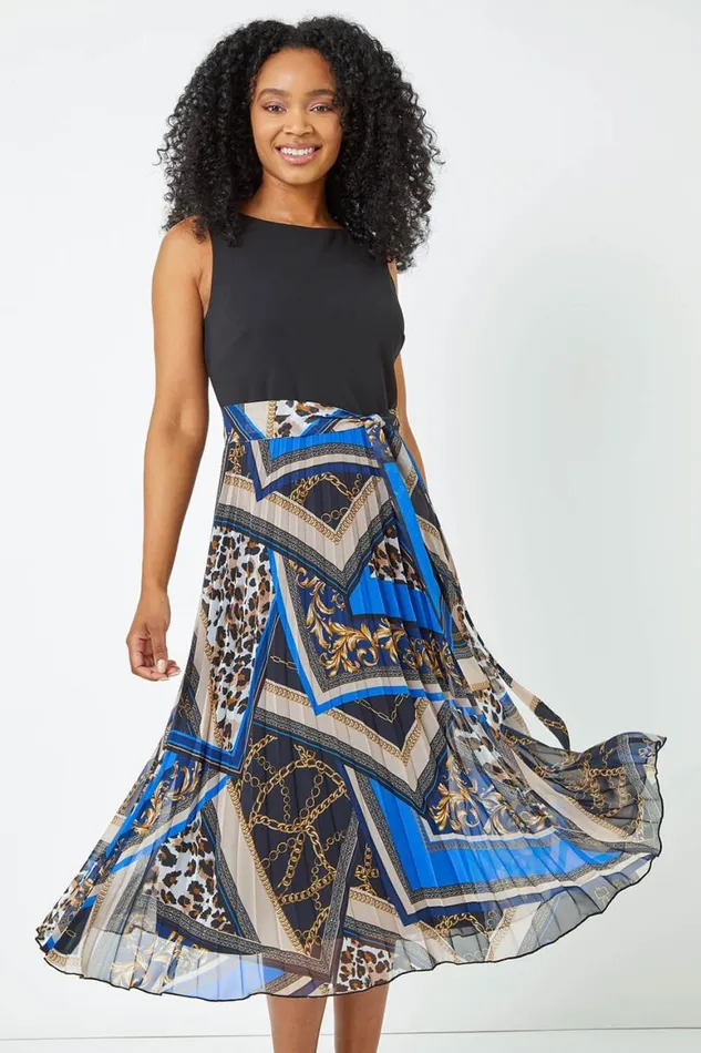 Women Black Petite Sleeveless Pleated Chiffon Midi Dress Roman Dresses