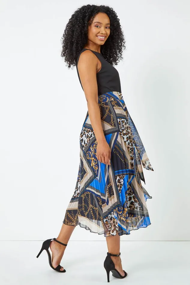 Women Black Petite Sleeveless Pleated Chiffon Midi Dress Roman Dresses
