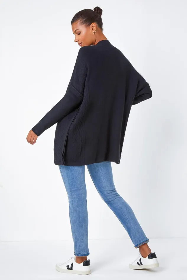 Women Black Relaxed High Neck Knitted Longline Jumper Roman Knitwear