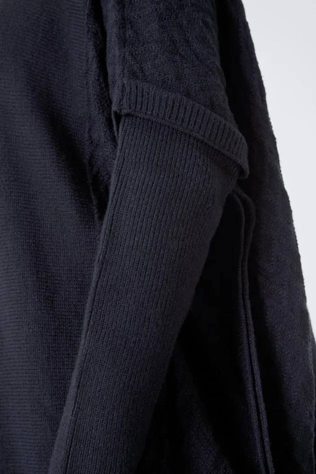 Women Black Relaxed High Neck Knitted Longline Jumper Roman Knitwear