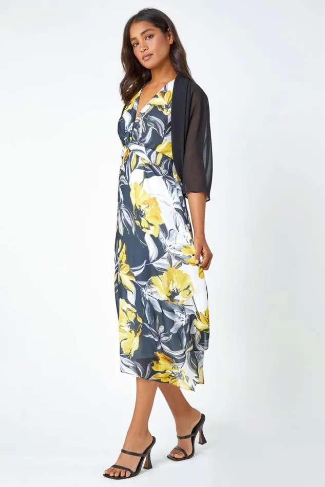 Women Black Ruched Hem Chiffon Bolero Roman Tops