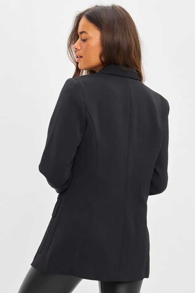 Women Blazer Noir Poches Et Chaine En Mtal Black Brentiny Paris Jackets
