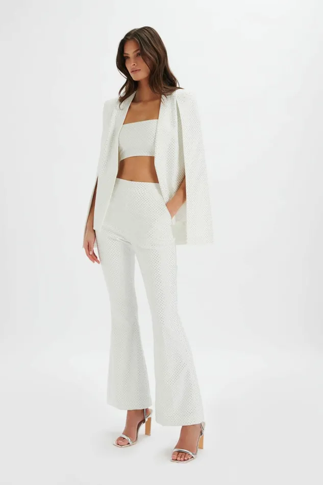 Women Blazers Lavish Alice TIA Crystal Embellished Classic Cape Blazer In White White