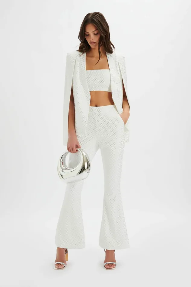 Women Blazers Lavish Alice TIA Crystal Embellished Classic Cape Blazer In White White