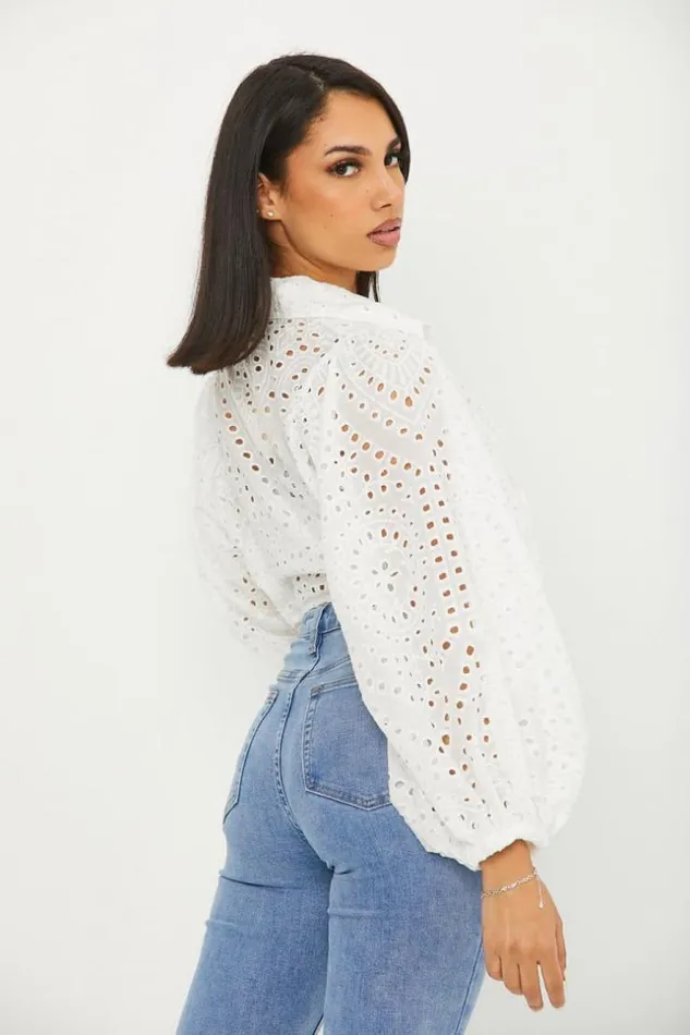 Women Blouse Blanche Courte A Nou En Broderie Anglaise White Brentiny Paris Shirts and Blouses Women Blouse Blanche Courte A Nou En Broderie Anglaise White Brentiny Paris Shirts and Blouses