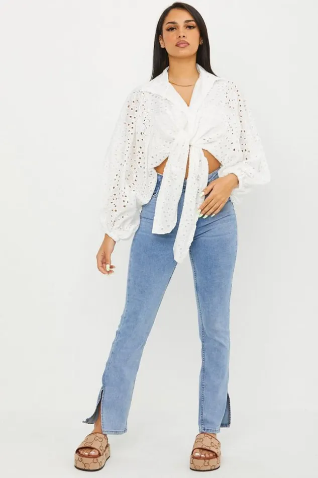 Women Blouse Blanche Courte A Nou En Broderie Anglaise White Brentiny Paris Shirts and Blouses Women Blouse Blanche Courte A Nou En Broderie Anglaise White Brentiny Paris Shirts and Blouses