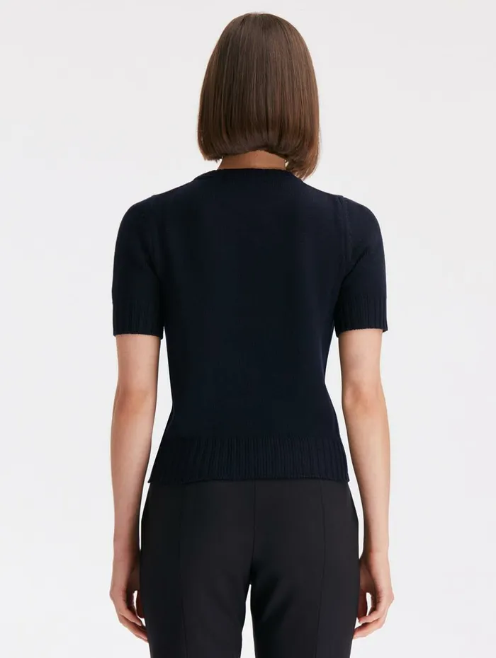 Women Blouses and Knits Oscar De La Renta Crystal Dahlia Embroidered Pullover Navy Women Blouses and Knits Oscar De La Renta Crystal Dahlia Embroidered Pullover Navy