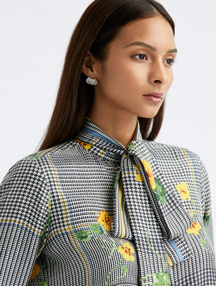 Women Blouses and Knits Oscar De La Renta Nasturtium Plaid Tie Neck Blouse Ivory Multi Women Blouses and Knits Oscar De La Renta Nasturtium Plaid Tie Neck Blouse Ivory Multi