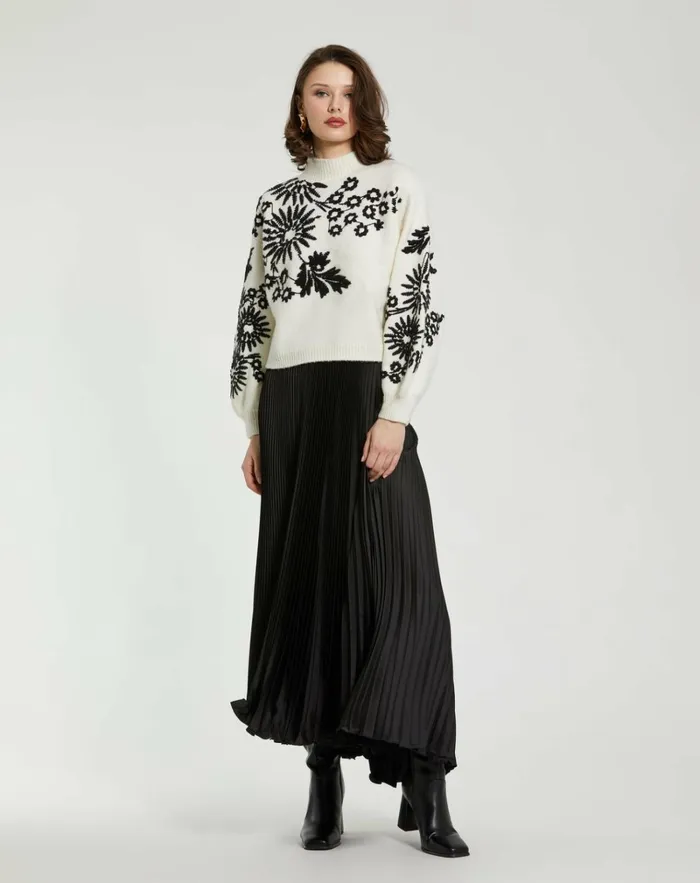 Women Blouses And Tops Mac Duggal Balloon Sleeve Cropped Mock Neck Knit Sweater Ecru