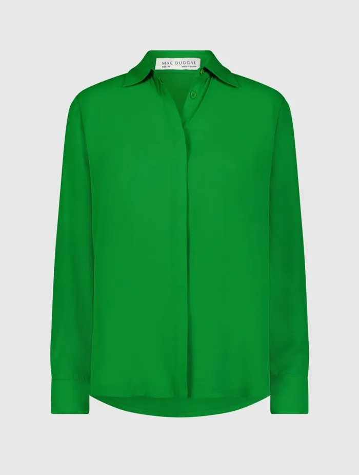 Women Blouses And Tops Mac Duggal The Bentley Long Sleeve Button Up Georgette Blouse 8211 FINAL SALE Spring Green