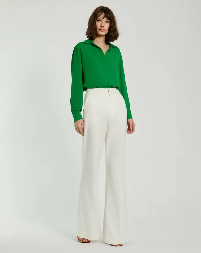 Women Blouses And Tops Mac Duggal The Bentley Long Sleeve Button Up Georgette Blouse 8211 FINAL SALE Spring Green