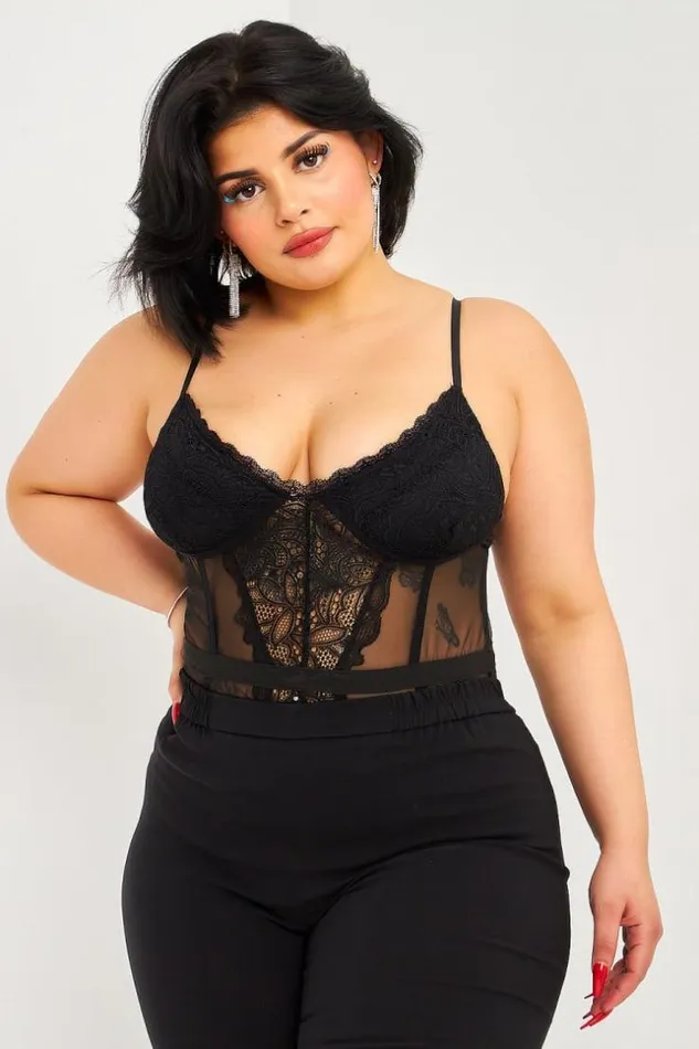 Women Body Noir En Dentelle Transparente Black Brentiny Paris See Everything