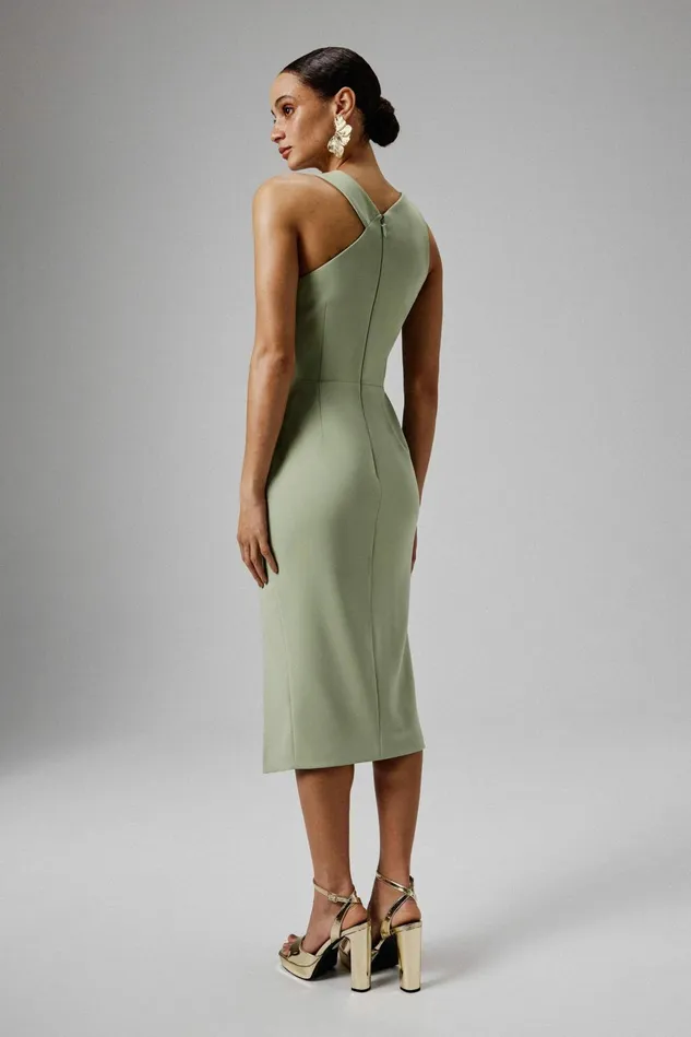 Women Bodycon Dresses Lavish Alice LENA Wrap Halterneck Midi Dress In Sage Green Sage Green