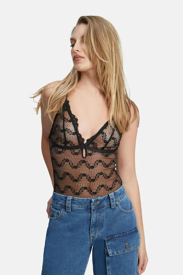 Women Bodysuits Bardot Geneva Lace Bodysuit In Black Black