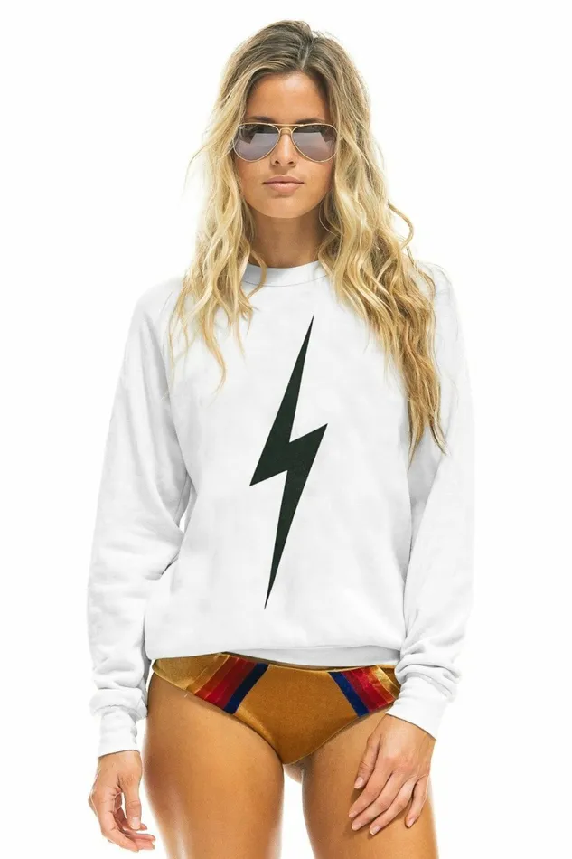 Women BOLT CREW SWEATSHIRT 8211 WHITE Aviator Nation UnisexCrewSweatshirt