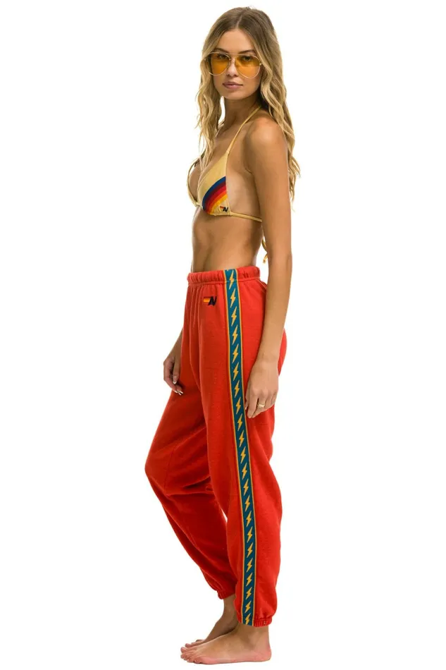 Women BOLT STRIPE SWEATPANTS 8211 RED Aviator Nation Sweatpants