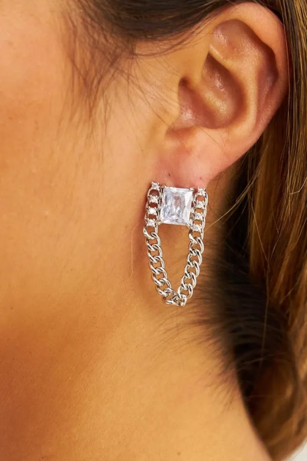 Women Boucles D039oreilles Argentes Pierres Et Chainettes Strass Silver Brentiny Paris Earrings