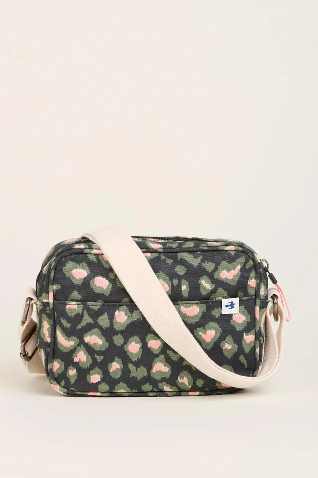 Women Brakeburn Bags and Purses Charcoal Khaki Leopard Print Medium Camera Crossbody Bag