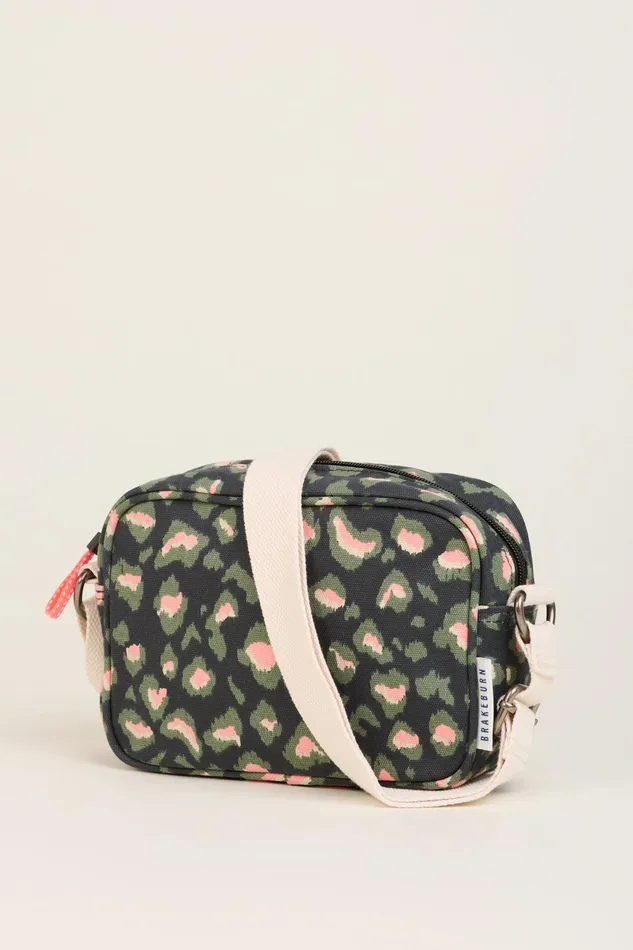 Women Brakeburn Bags and Purses Charcoal Khaki Leopard Print Medium Camera Crossbody Bag