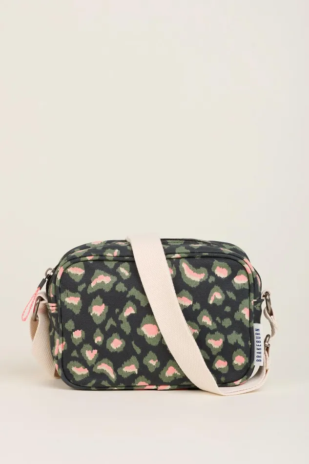 Women Brakeburn Bags and Purses Charcoal Khaki Leopard Print Medium Camera Crossbody Bag